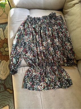 Romy Y2K Black Floral Smocked Off-Shoulder Blouse